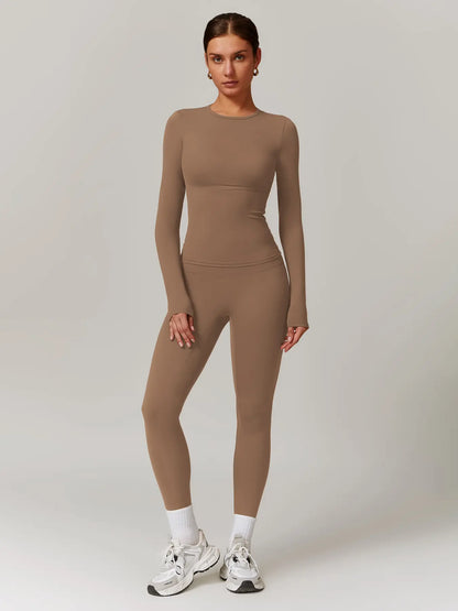 Women’s Quick Dry Long Sleeve & High Waist Leggings Sets for Fitness