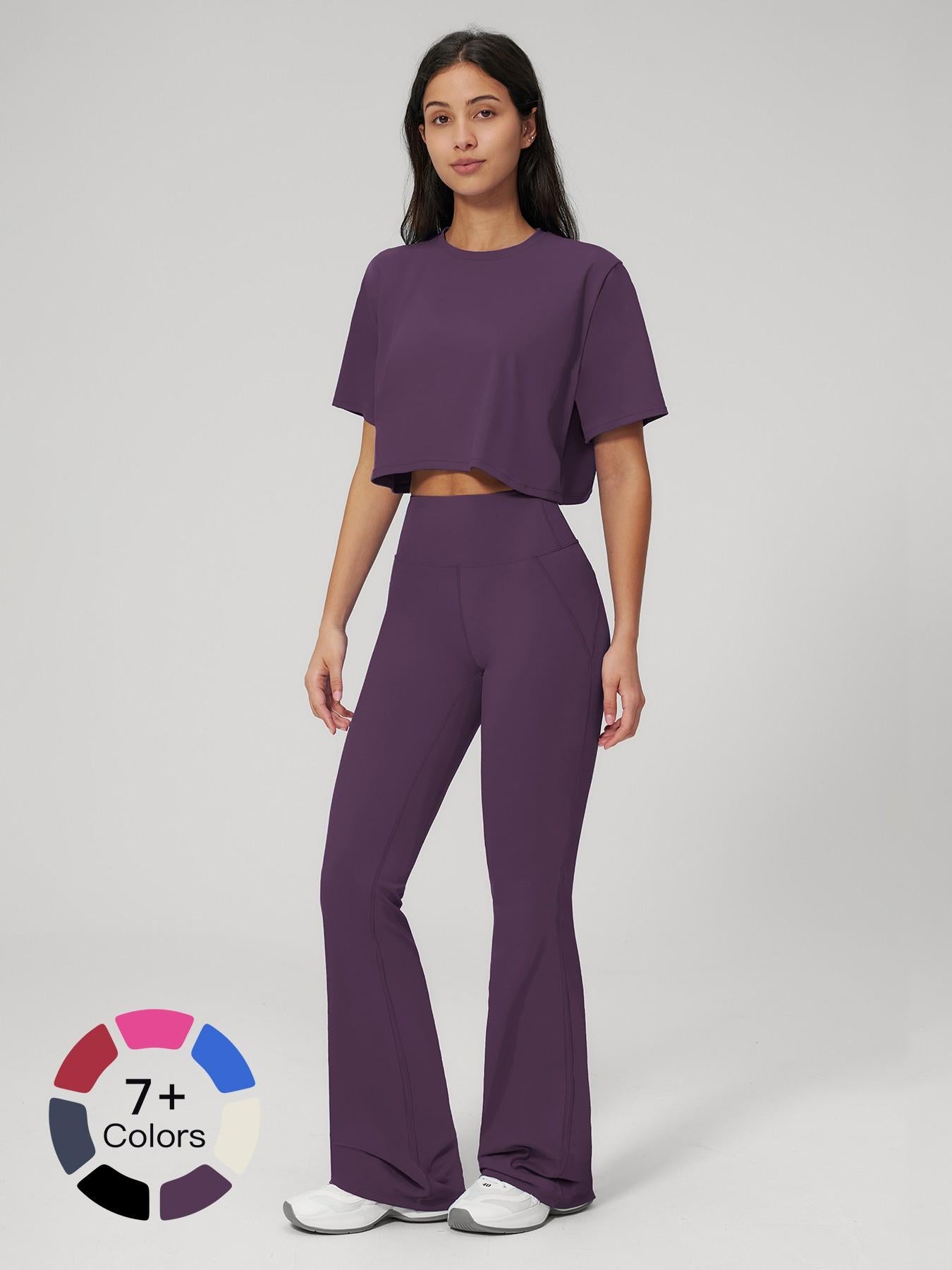 Women's Quick-Dry Yoga Set, Short Sleeve Tight-Fit Top & Long Pants - image 23