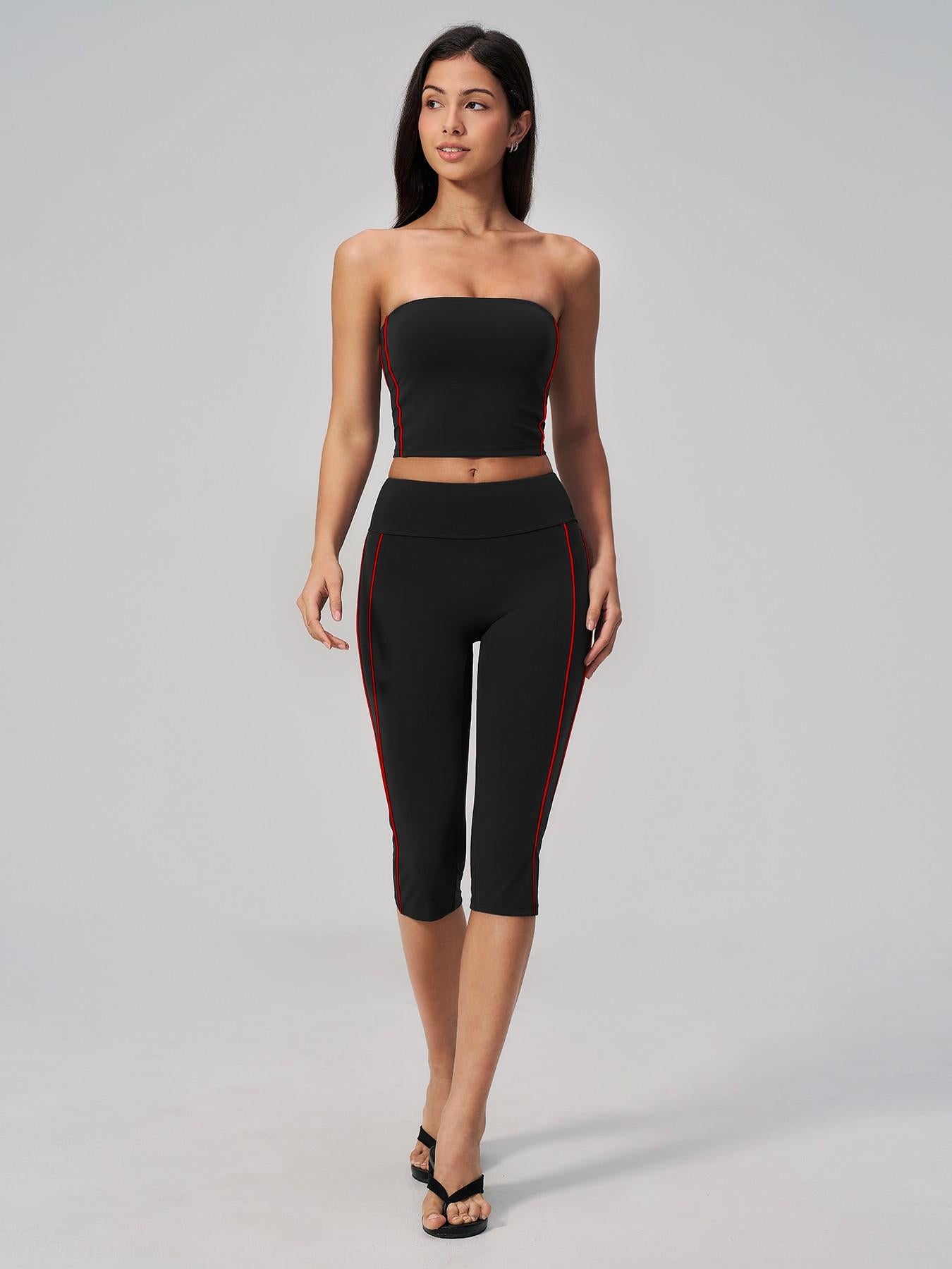 Cross-Border Crop Top Yoga Set for Women, Fuzzy Colorblock with Padded Bra - image 15