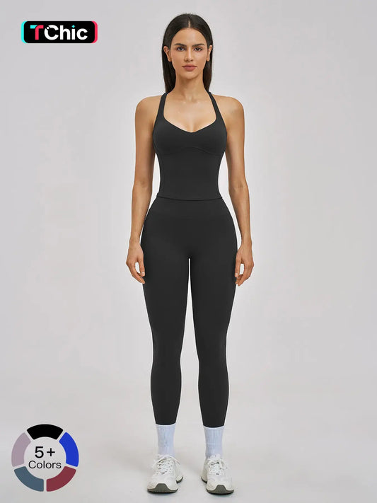 Spring Summer Fleece Sports Set, Cross Back High-End Fitness