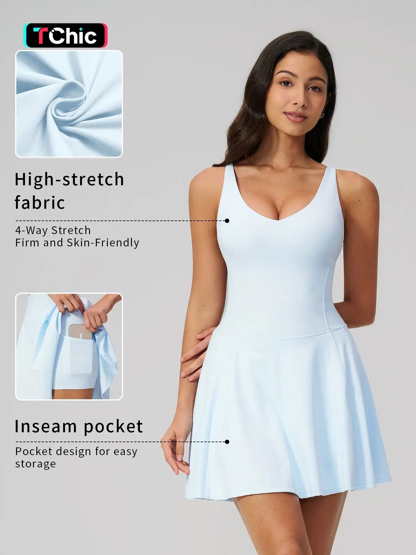 Yoga Sports Tennis Athletic Dress with Side Pockets, Anti-Exposure Quick-Dry Breathable Running…