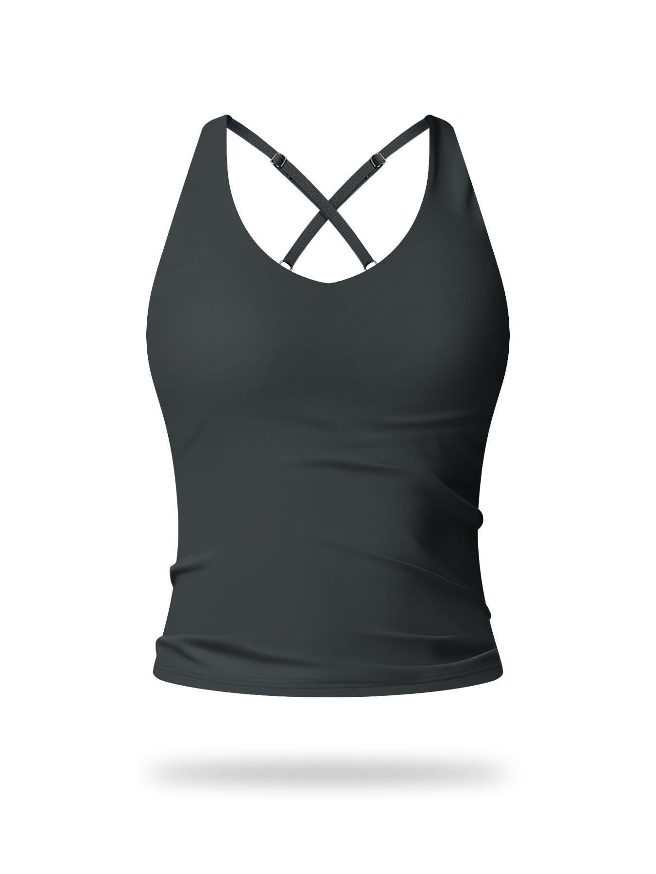 Women's Solid Color Criss Cross Back Sports Bra, Workout Bra - image 21