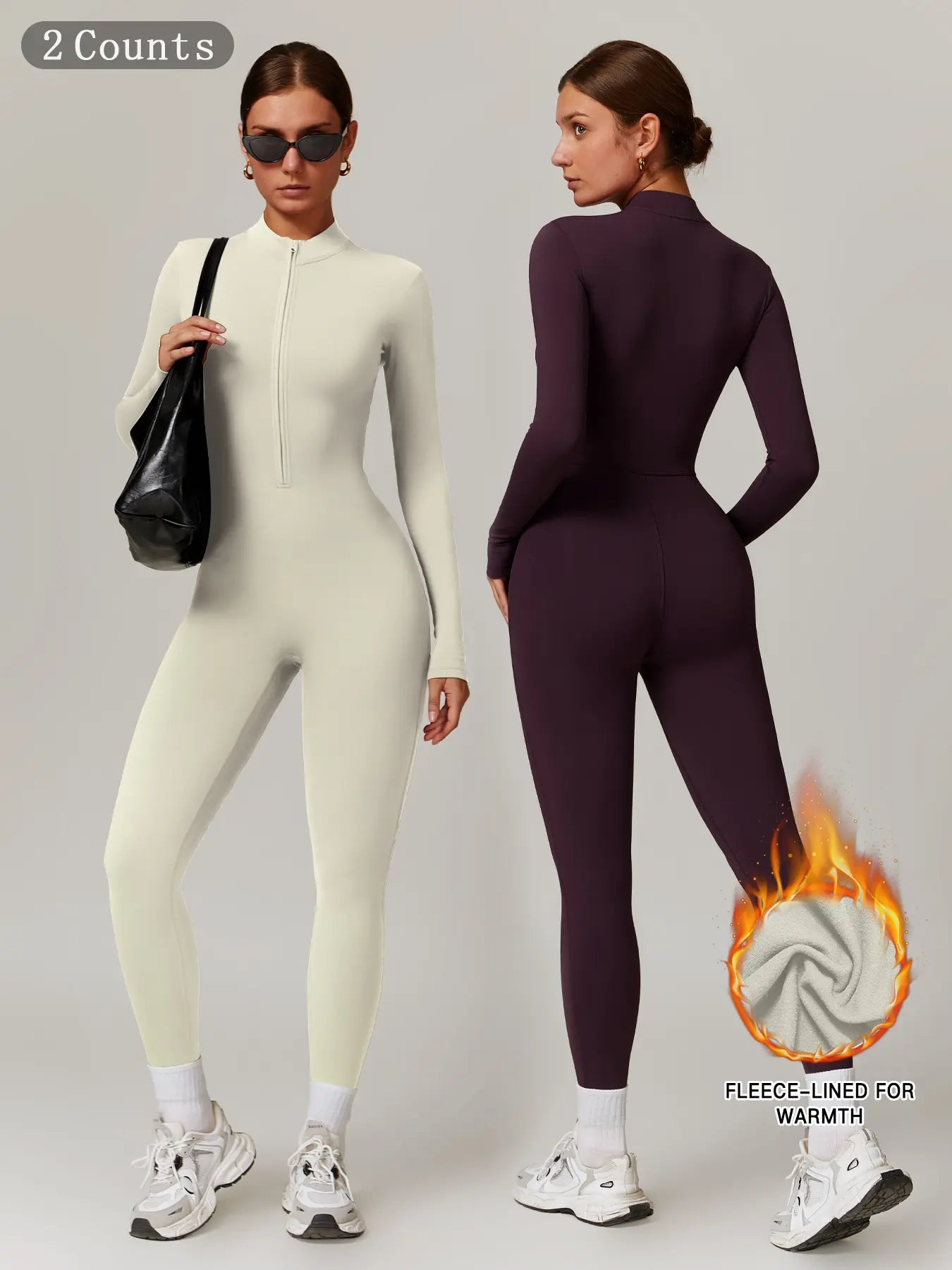 Women's Solid Zip-up Skiing Jumpsuit - Sporty Activewear