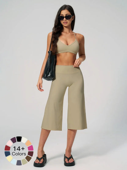 Women's Yoga Set, High-End Shock Absorption Sport Bra & Quick-Dry High-Waist Capri Pants