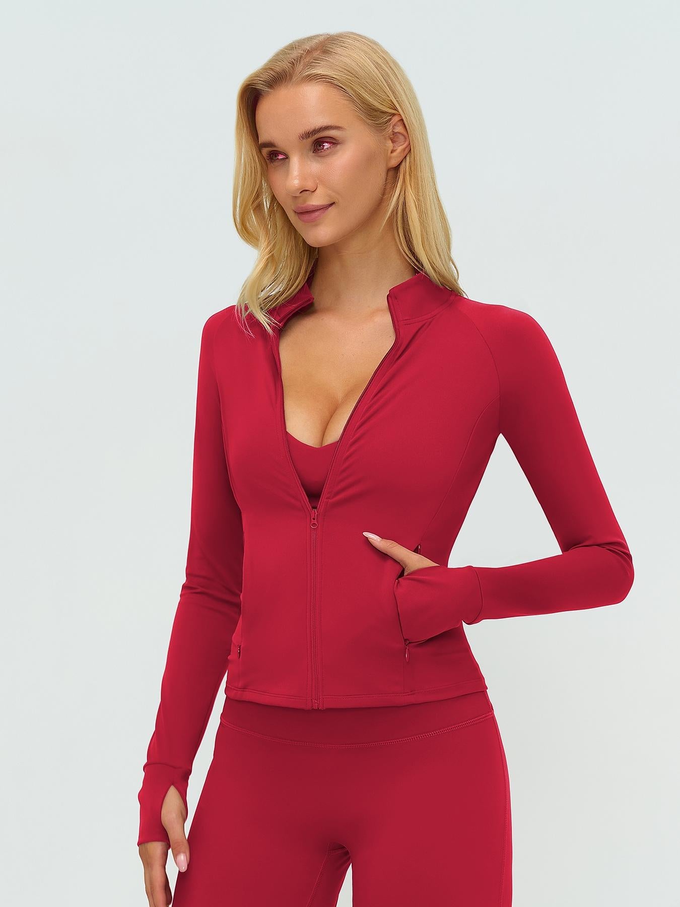 Women's Long Sleeve Essential Yoga Jacket with Zipper Pockets, Fleece Lined Tight Fit Outdoor Sports… - image 16