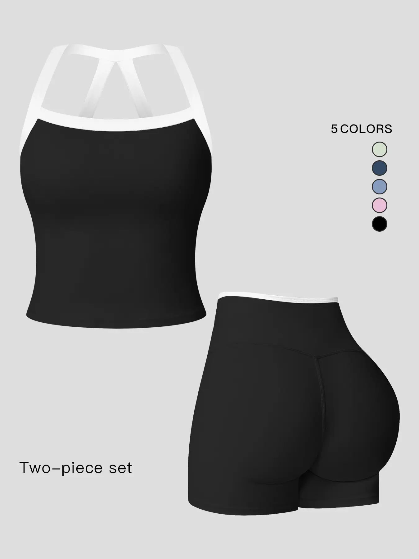 Women's Athletic Yoga Set, Sporty Plain Colorblock Crisscross Backless Crop Top & Tight-Fitting Shorts - image 3