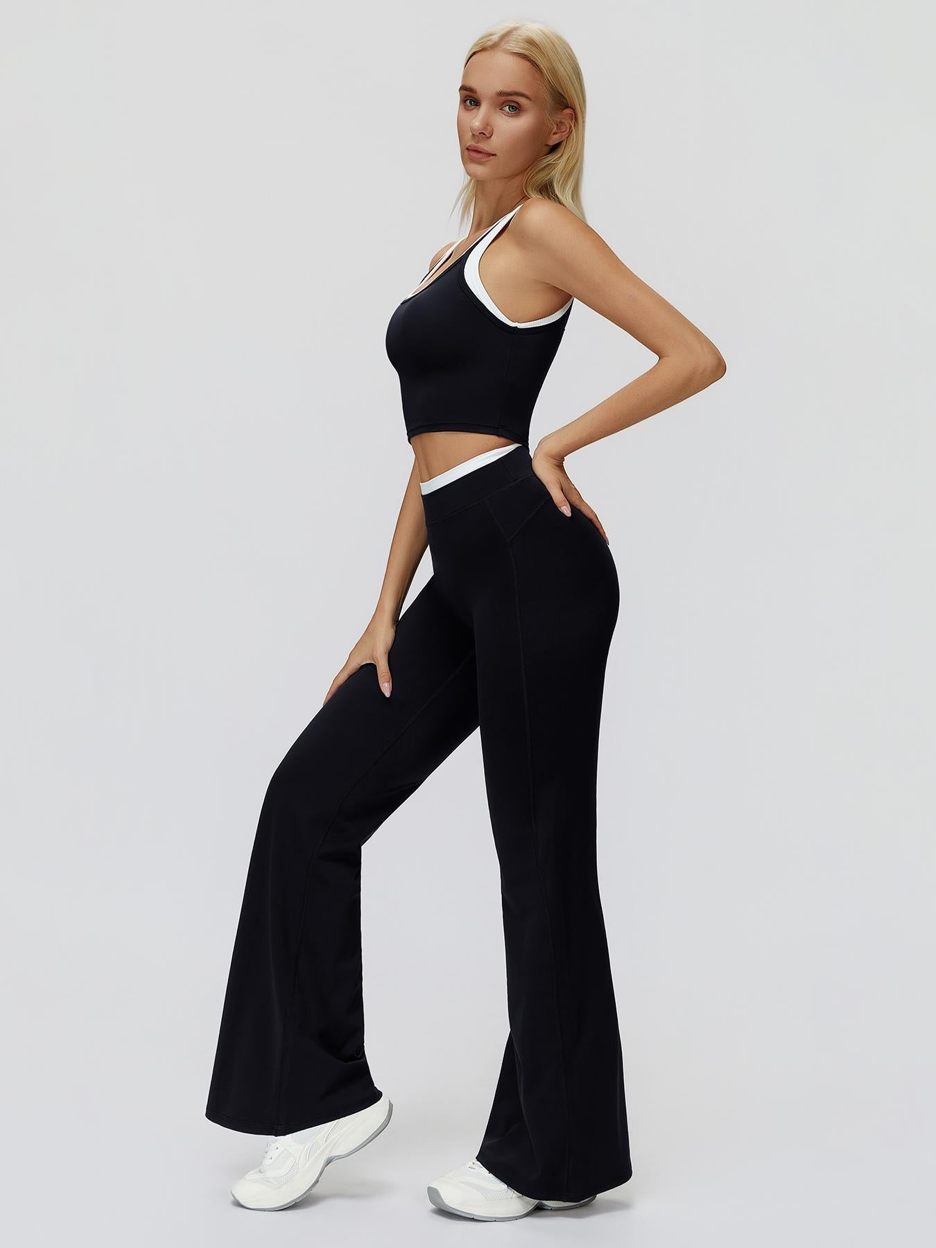 Women's Two-Piece Colorblock Yoga Set, High-Waisted Ribbed Casual Fitness Sportswear - image 14