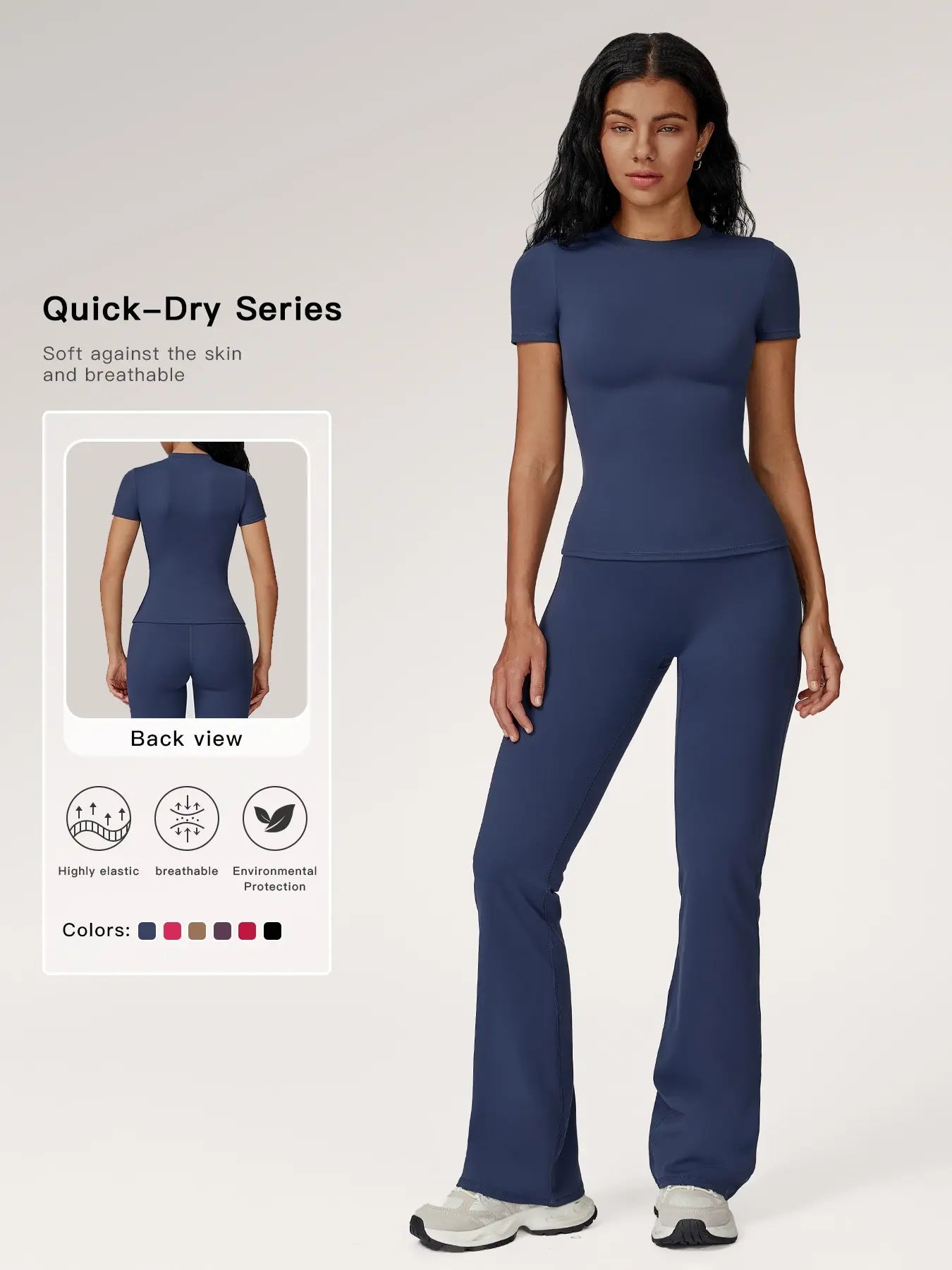 Women's Sporty Two-Piece Set, Quick-Dry Slim Fit T-Shirt & High Waist Yoga Pants - image 5