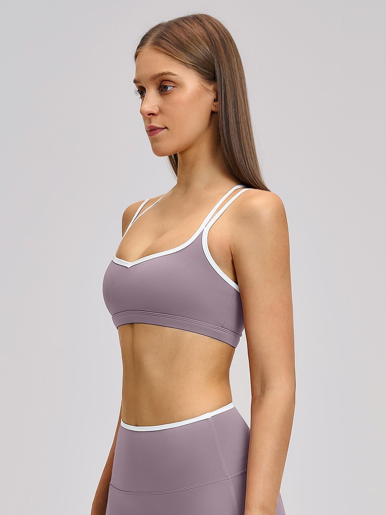 Colorblock Skin-Touch Sports Bra, Quick-Dry Tight-Fitting Cross-Back Sport Tank Top - image 10