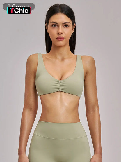 Sexy Backless Yoga Bra, Gathered Sports Running Fitness Underwear