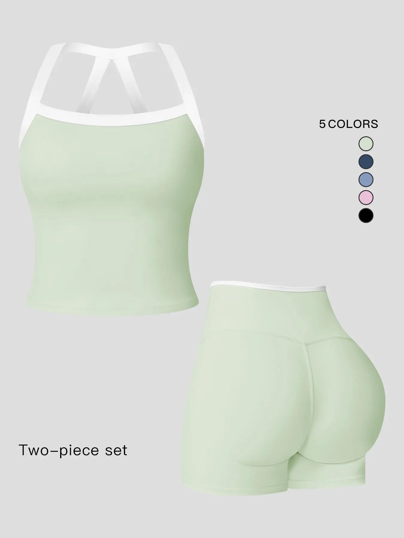 Women's Athletic Yoga Set, Sporty Plain Colorblock Crisscross Backless Crop Top & Tight-Fitting Shorts
