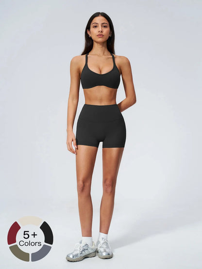 Women's High Waist Workout Set, Gym Shorts Top