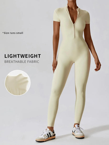 Women's Quick Dry Zipper Jumpsuit for Yoga and Gym Workout