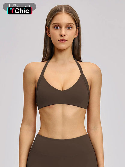 Cross-Border Plush Halter Sports Bra, Hollow Back Yoga Innerwear