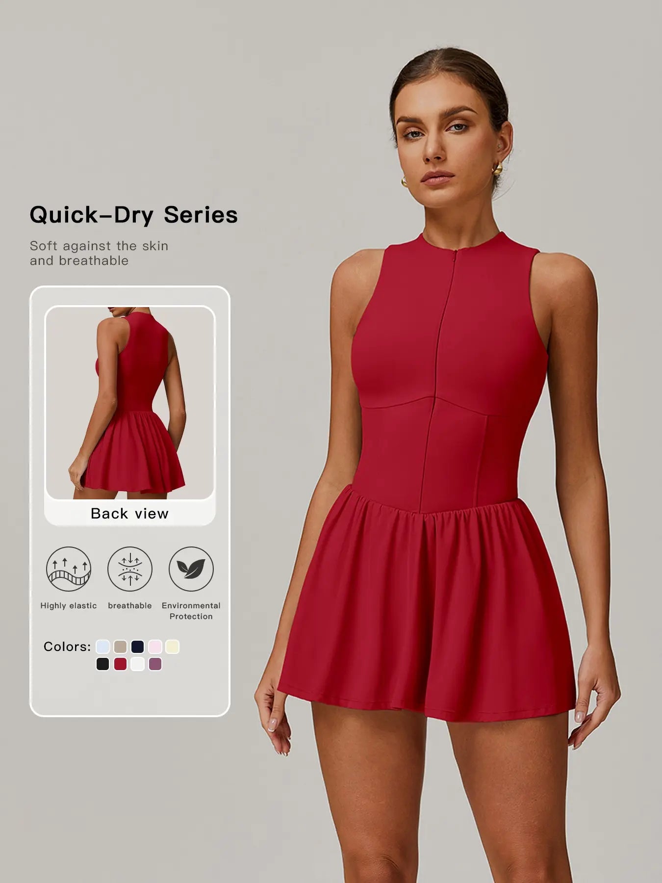 Cloudy Feel Fake Two-Piece Stand Collar Dress, Outdoor Running Anti-Exposure Underwear - image 3