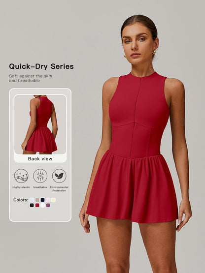 Cloudy Feel Fake Two-Piece Stand Collar Dress, Outdoor Running Anti-Exposure Underwear - image 11