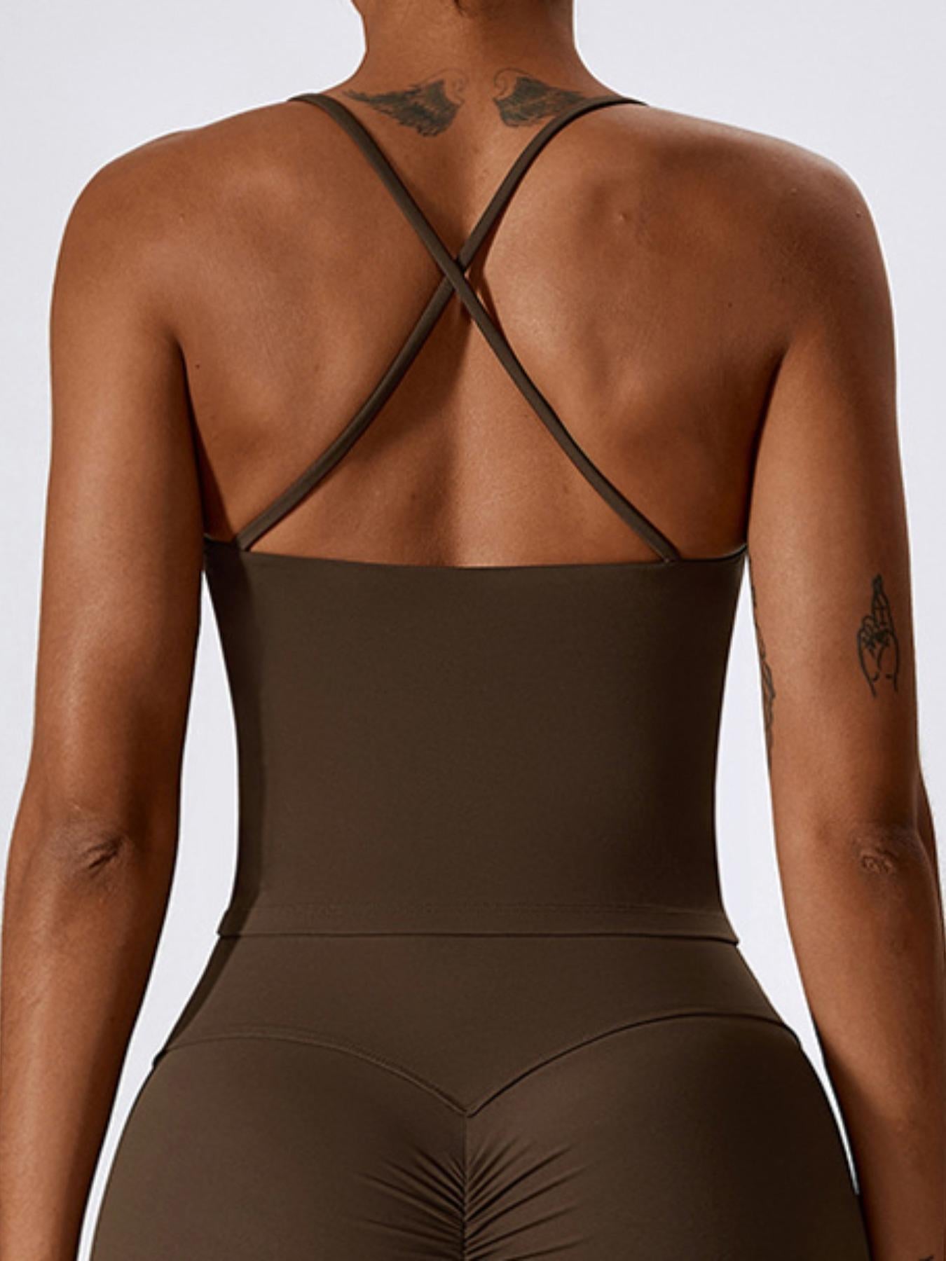 Women's Solid Criss Cross Backless Sports Vest, Casual Comfy Breathable Quick Drying Cami Top for… - image 18