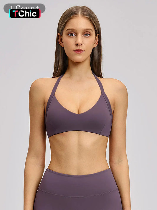 Cross-Border Plush Halter Sports Bra, Hollow Back Yoga Innerwear