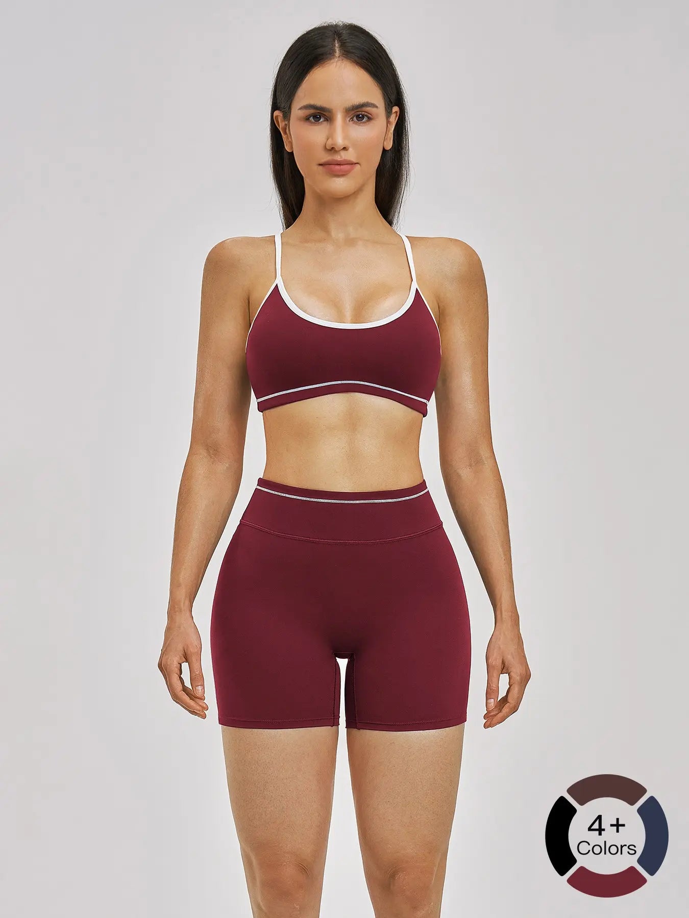 European and American Cross-Border Naked Yoga Set, Colorblock Backless Quick-Dry Fitness Set