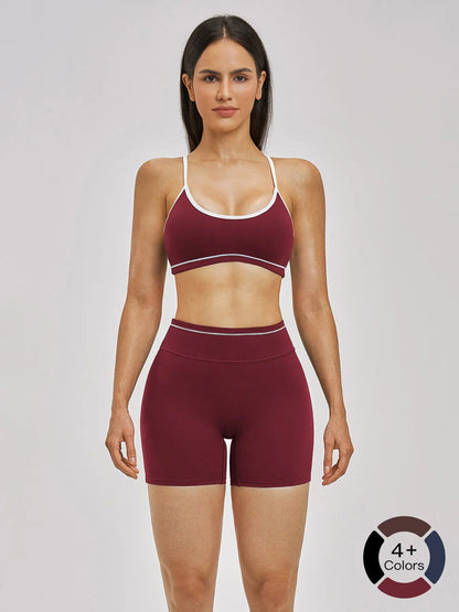European and American Cross-Border Naked Yoga Set, Colorblock Backless Quick-Dry Fitness Set