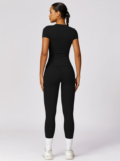 Women's Plain Round Neck Crop Tee & High Waist Leggings Tracksuit Set, Activewear Set - image 13