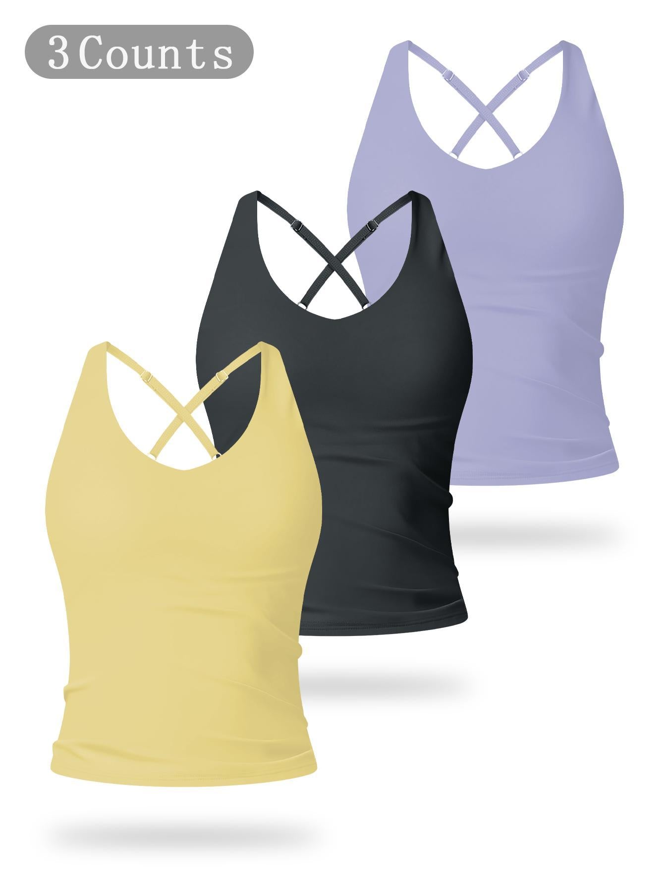 Women's Solid Color Criss Cross Back Sports Bra, Workout Bra - image 22