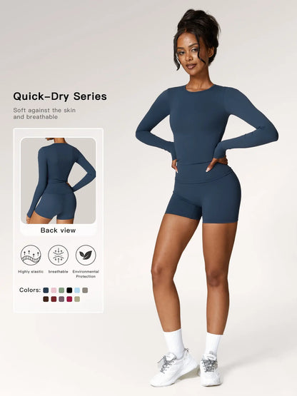 Women's Solid Round Neck Sports Tee & High Waist Shorts Set - image 2