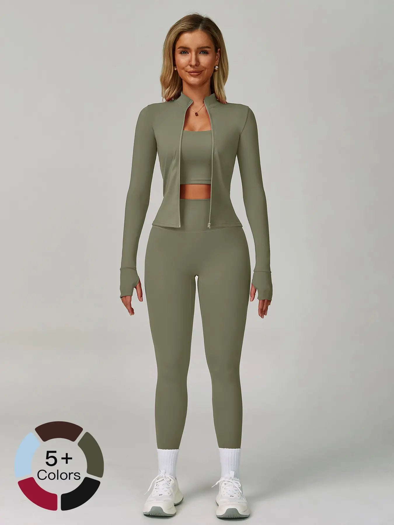 Women's Bare Feel Yoga Set, Fall Winter Zipper Long Sleeve Workout