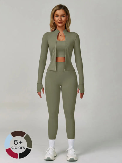 Women's Bare Feel Yoga Set, Fall Winter Zipper Long Sleeve Workout