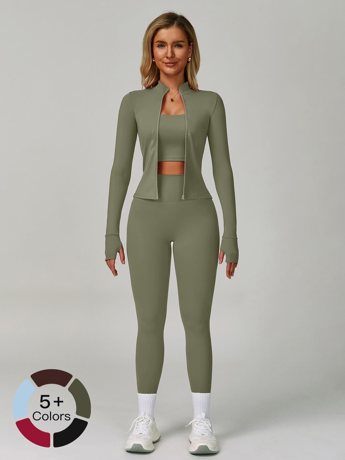 Women's Bare Feel Yoga Set, Fall Winter Zipper Long Sleeve Workout - image 21