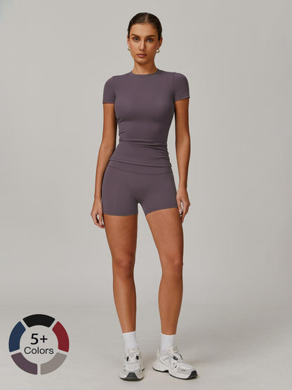 Women's Solid Ribbed Crop Tee & High Waist Shorts Set, Quick Drying for Yoga Gym Workout Running - image 14