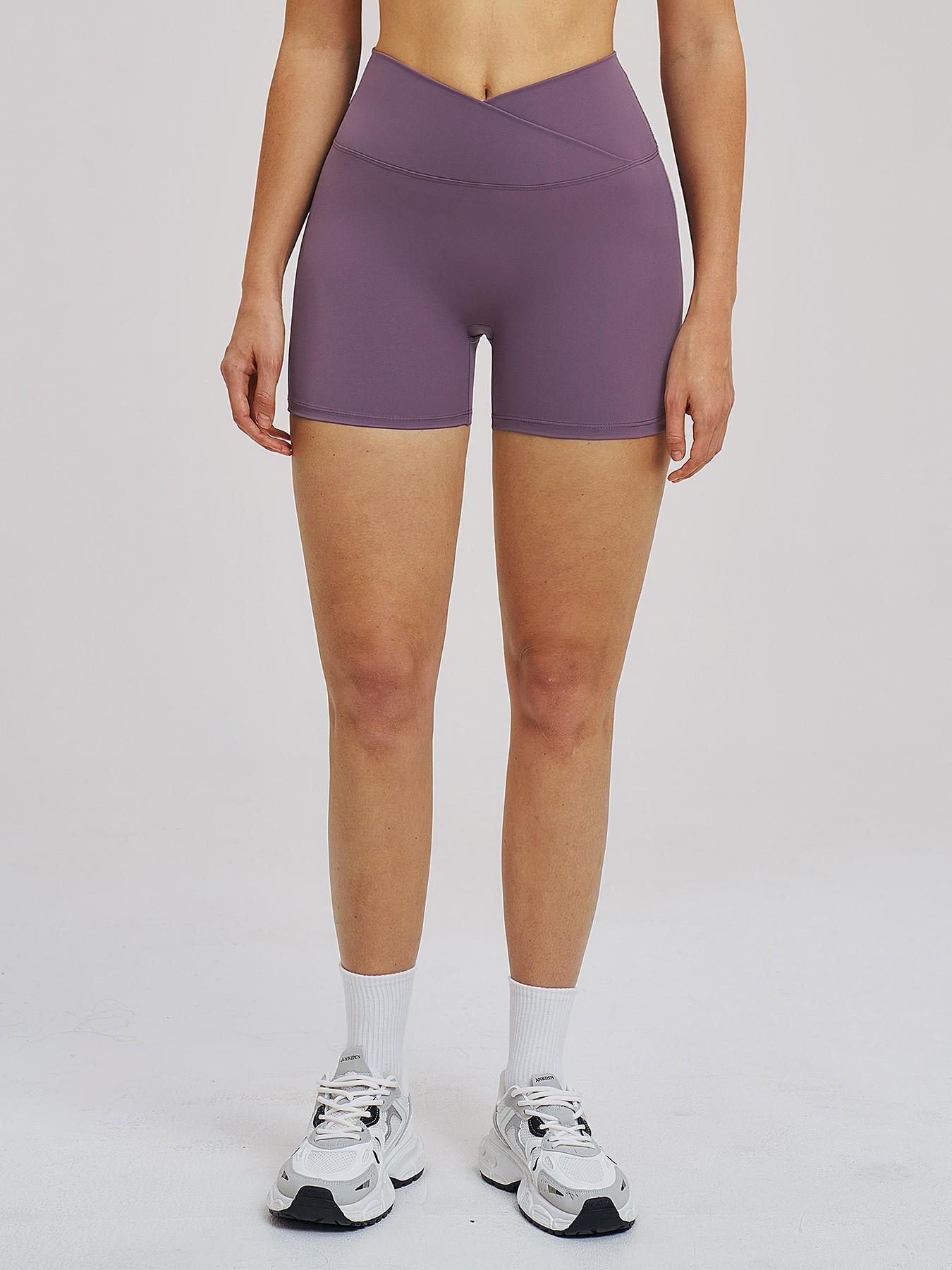 Cross Waist Yoga Shorts, Tight Fit Fleece Fitness Short Pants - image 14