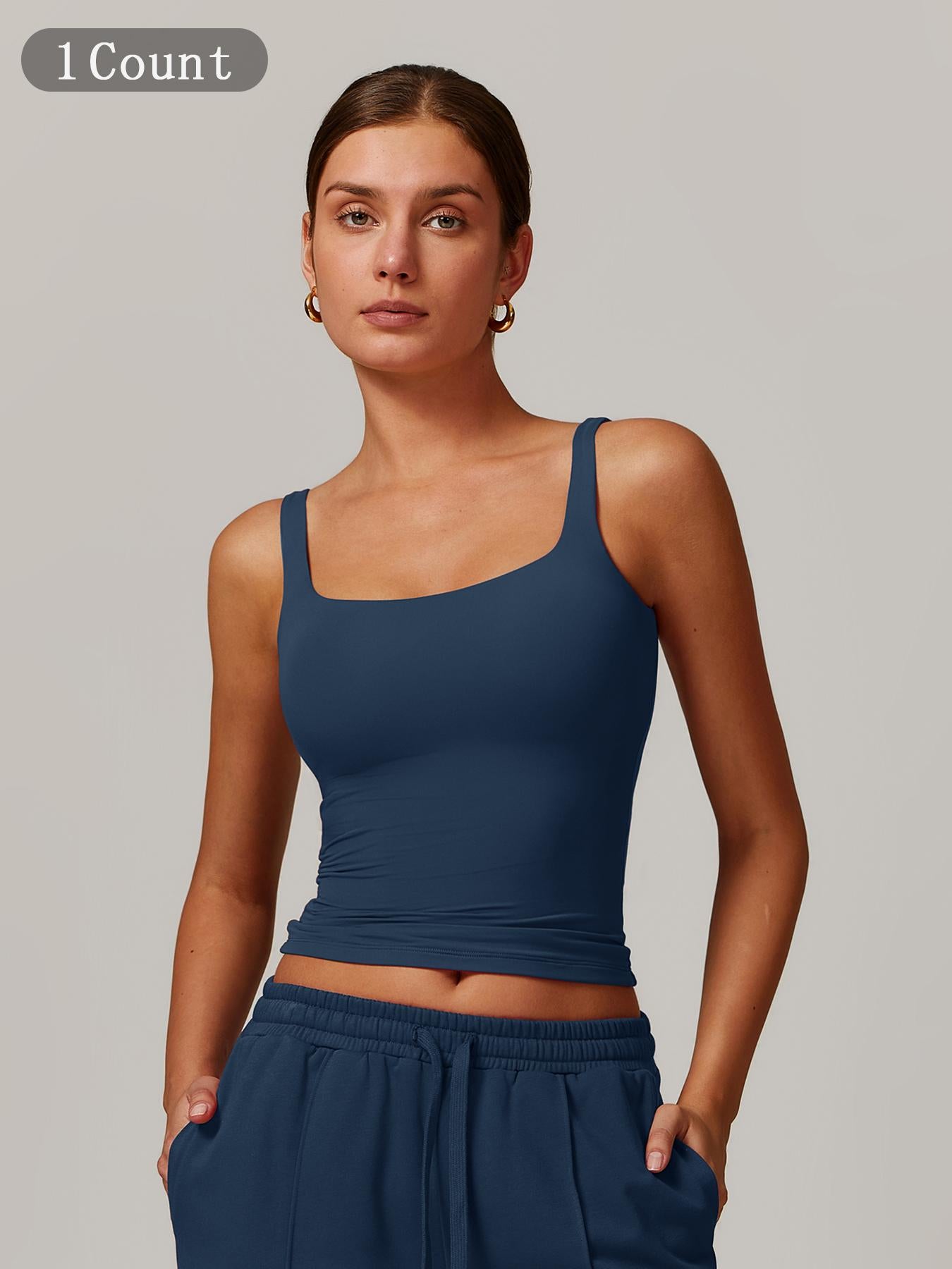 Women's Solid Color Sports Singlet with Built-In Bra Cups, High Stretch Comfortable Breathable Quick… - image 13
