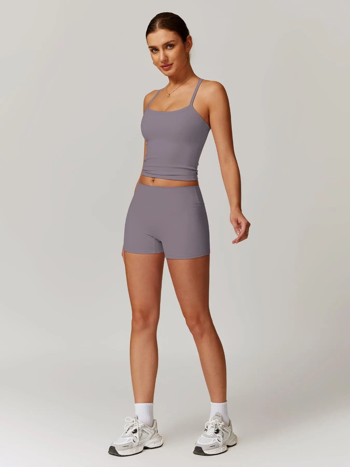 Women's Backless Cami Top & High Waist Shorts Tracksuit Set
