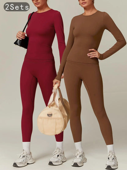 Women’s Quick Dry Long Sleeve & High Waist Leggings Sets for Fitness