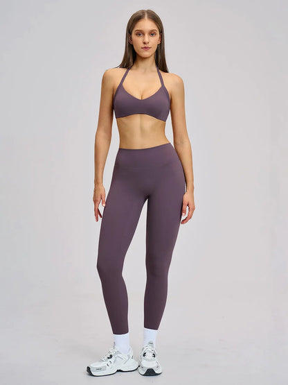 Cross-Border Fleece Yoga Set, Hollow Back Halter Top - image 8