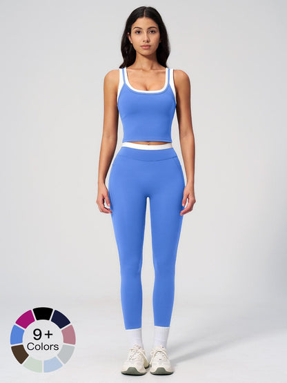 Women's Two-Piece Colorblock Yoga Set, High-Waisted Ribbed Casual Fitness Sportswear - image 22