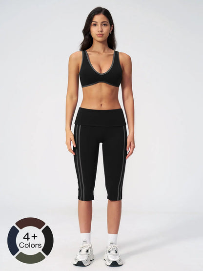High Elastic Tight Yoga Set for Women, Flip Waist Fitness Bare Feel Sports Running Yoga