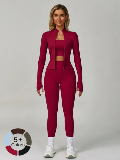 Women's Bare Feel Yoga Set, Fall Winter Zipper Long Sleeve Workout - image 5