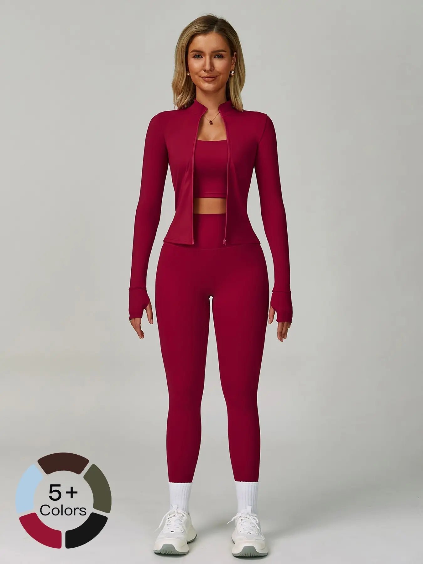 Women's Bare Feel Yoga Set, Fall Winter Zipper Long Sleeve Workout