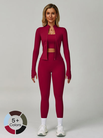 Women's Bare Feel Yoga Set, Fall Winter Zipper Long Sleeve Workout - image 22
