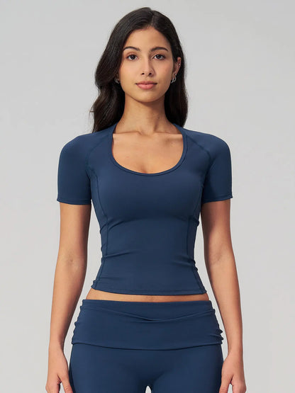 Women's Fitted Yoga Short Sleeve Top, Quick-Dry Outdoor Fitness Apparel