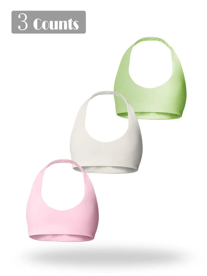 Women's Solid Wireless Halter Sports Bra, Breathable Comfortable High Stretch Sports Bra