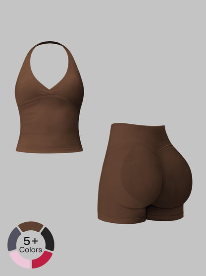 Women's Yoga Set, Halter V-Neck Slimming Lifted Butt Tummy Control - image 21