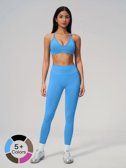 Seamless Knitted Sport Set, Cross Back Waist Trainer High-Waist Fitness Running Yoga for Women - image 20