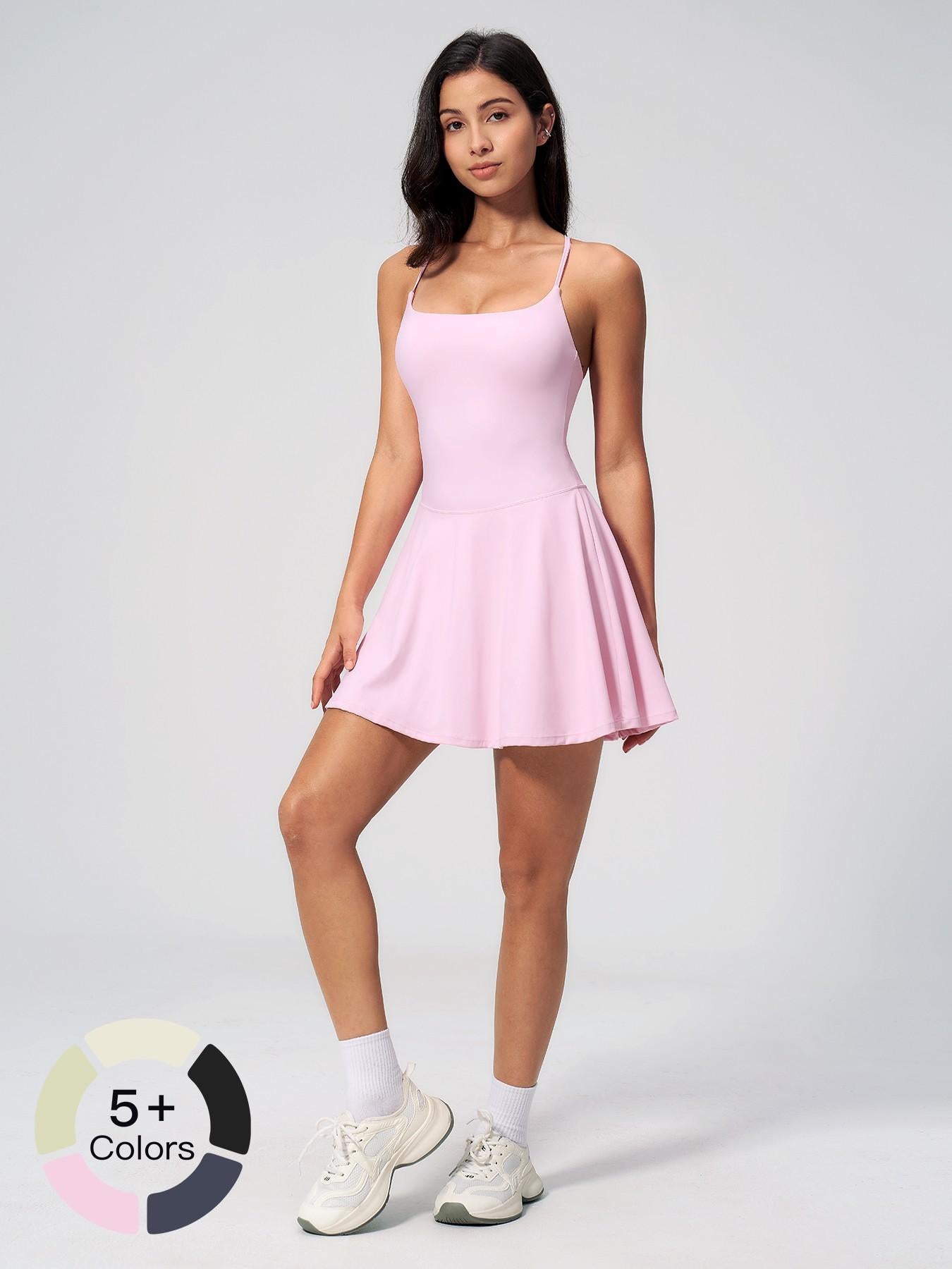 Women's Square Neck Hollow Out Back Yoga Dress, Yoga Athletic Dress - image 12
