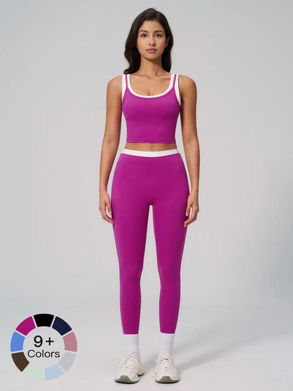 Women's Two-Piece Colorblock Yoga Set, High-Waisted Ribbed Casual Fitness Sportswear - image 9