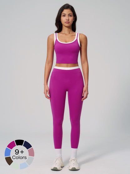 Women's Two-Piece Colorblock Yoga Set, High-Waisted Ribbed Casual Fitness Sportswear - image 12