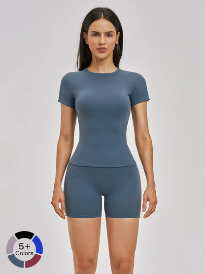 Spring Cross-Border Fleece Short Sleeve Sports Set, Women's Yoga Fitness - image 5