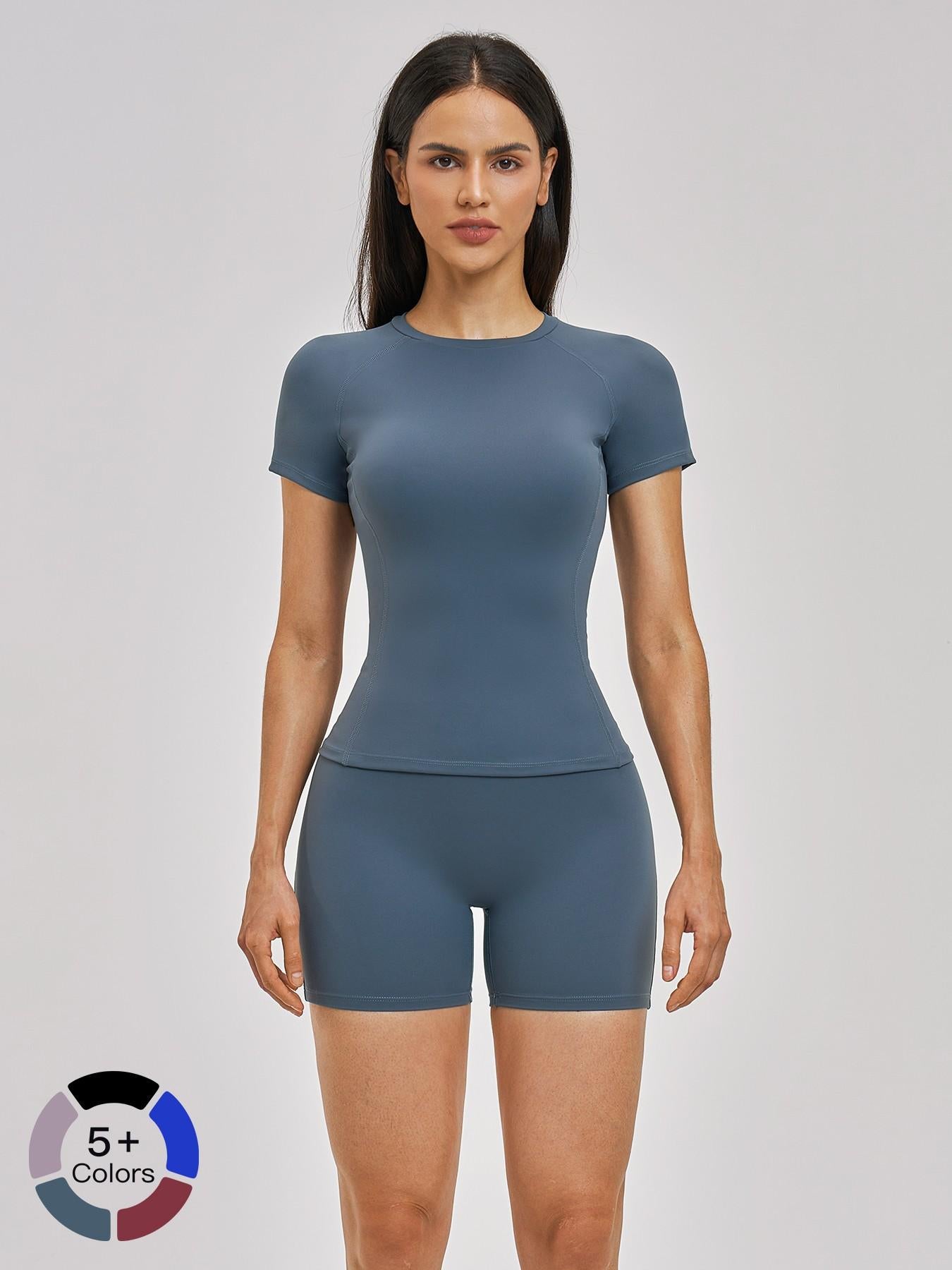 Spring Cross-Border Fleece Short Sleeve Sports Set, Women's Yoga Fitness - image 19